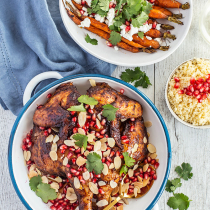 Simple Dinners 25 / Roasted Chicken with Pomegranate and Harissa Carrots